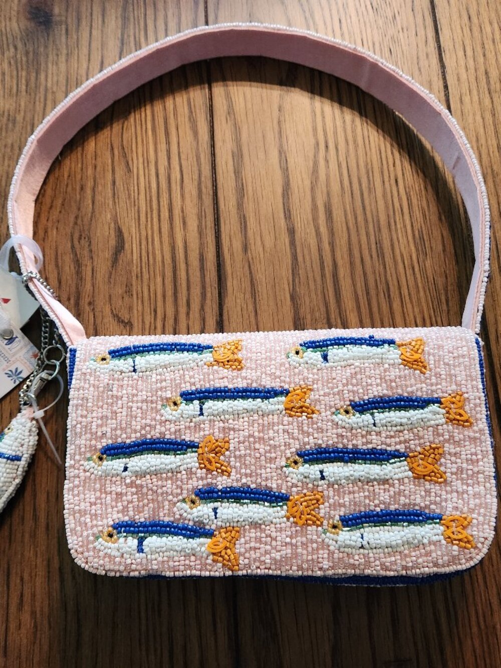 VIRAL NWT Pink Beaded "SARDINE" Shoulder Bag w/ Sardine Bag Charm